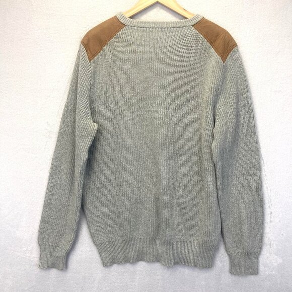 J Crew Knit Sweater Mens XL Gray Brown Shoulder Patch Crewneck Pullover Heavy - Picture 2 of 16